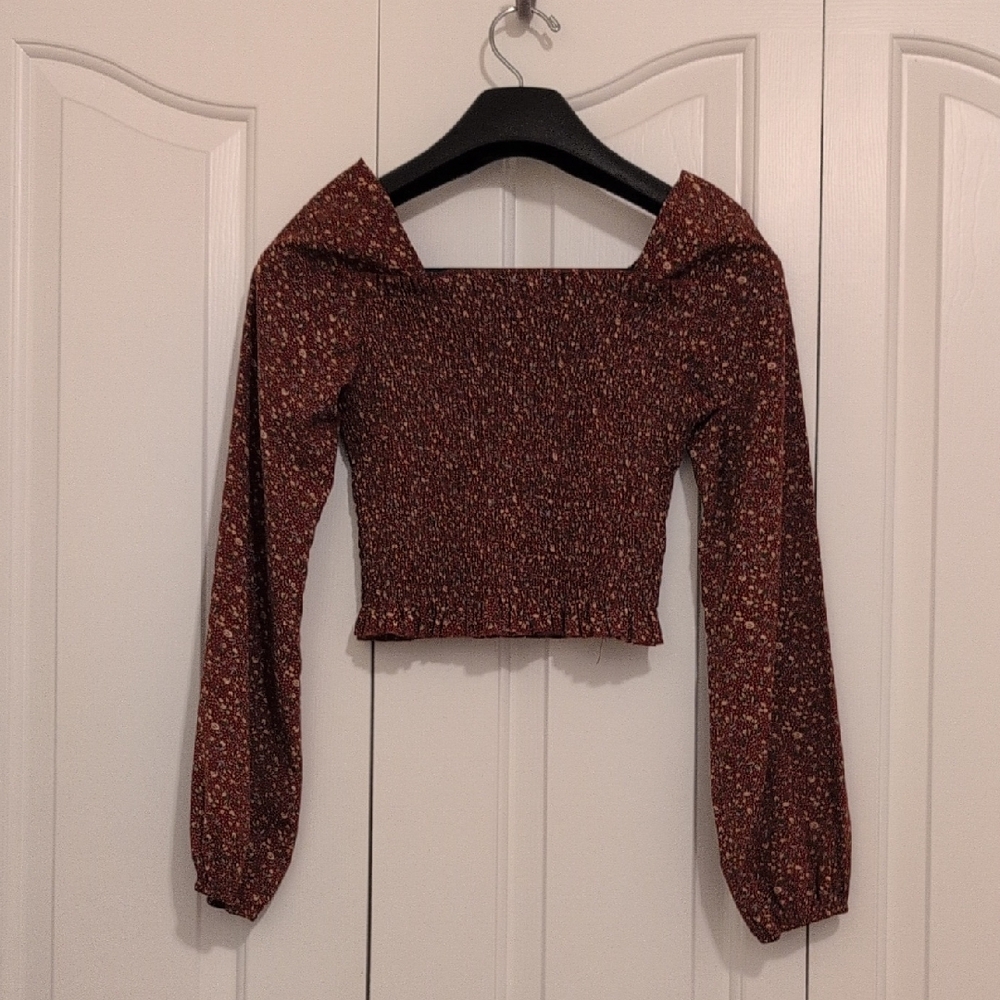 SHEIN Burgundy Floral Smocked Blouse